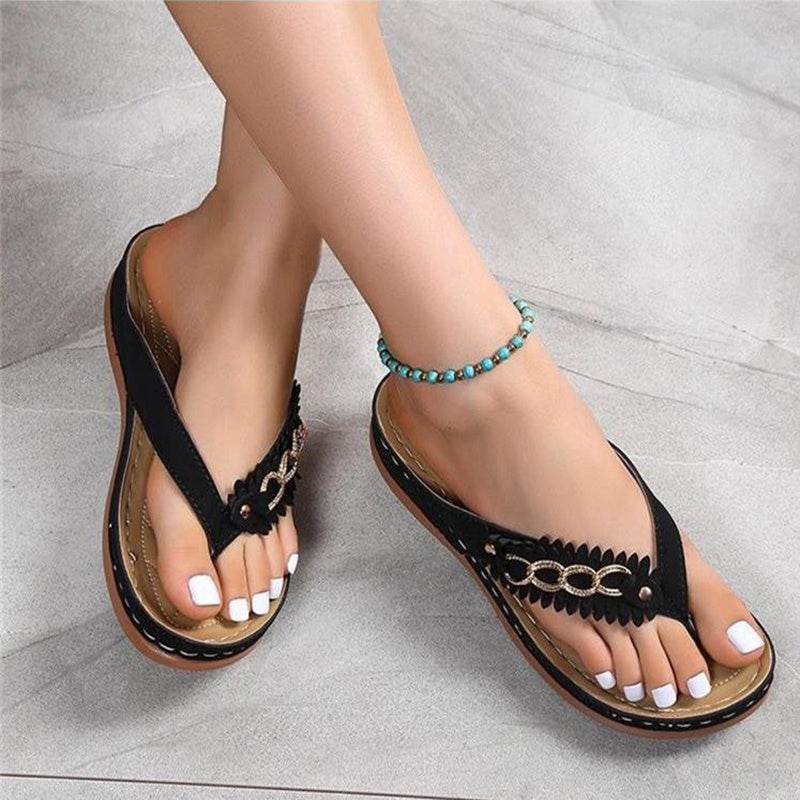 Summer Women Wedge Sandals With Chain Anti-Slip Slippers Retro Slides Flip Flops Shoes - Mubimart