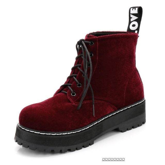 Vintage boots velvet straps ankle boots female tendon thick Martin boots - Mubimart