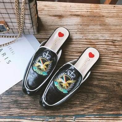 Embroidery Mules Shoes - Mubimart