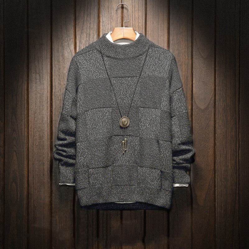 Men's Half Turtleneck Checkered Sweater Fat People Plus Size - Mubimart