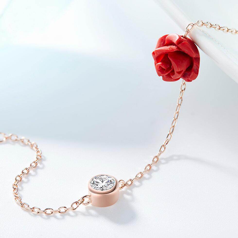 Rose flower ankle bracelet 925 silver cubic zirconia bracelet sterling silver fashion jewelry for women - Mubimart