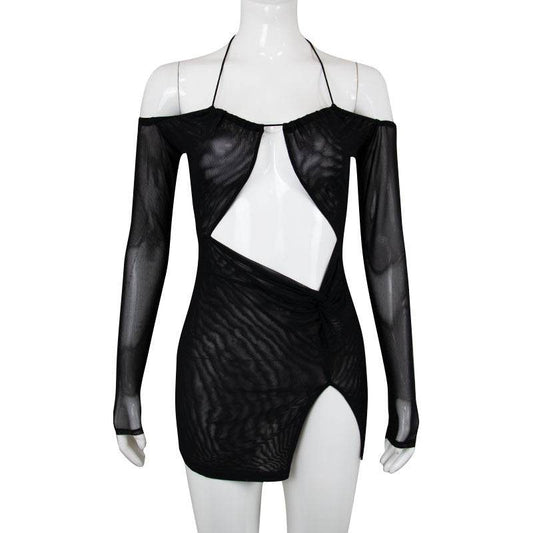 Women's Split Sheath Skirt Backless Slip Dress - Mubimart