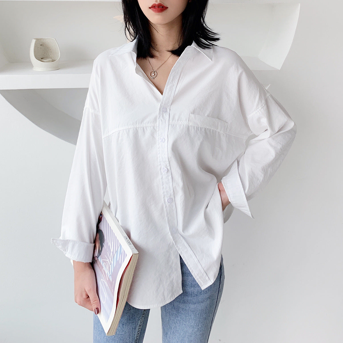 Women's shirt jacket loose Hong Kong style shirt women