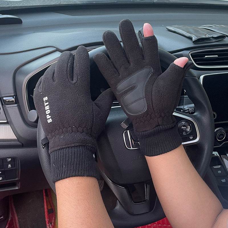 Outdoor Ski Riding Gloves Winter Polar Fleece Flip Cover Winter Gloves Men And Women Plus Velvet Thickened Warm Touch Screen Gloves - Mubimart