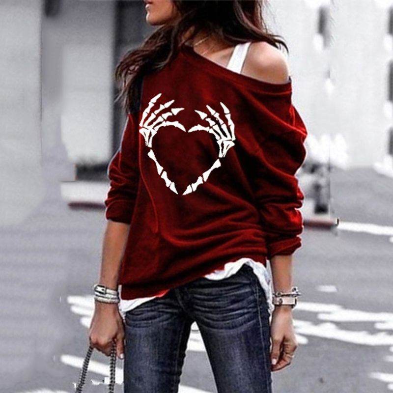 Plus Size Gothic Skeleton Pattern Sweatshirts - Mubimart