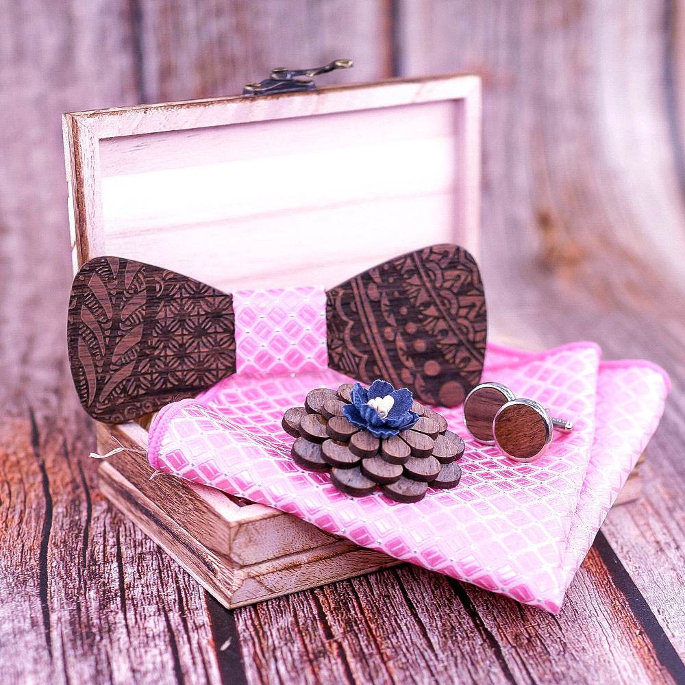 Wooden Bow Tie European and American Wedding Pink Bow Tie - Mubimart