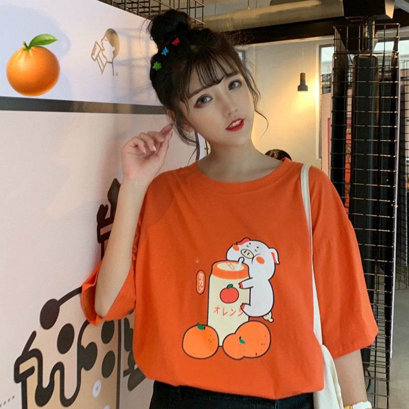 Loose short sleeve T-shirt for women - Mubimart
