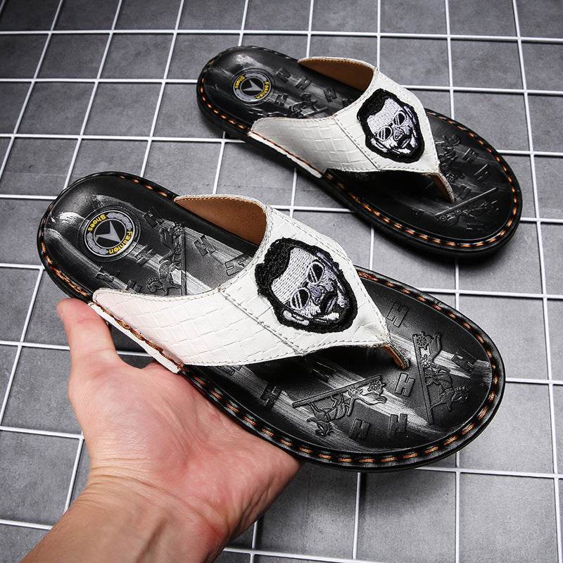 Leather Non-slip Slippers Men Outdoor Flip Flops Sandals - Mubimart