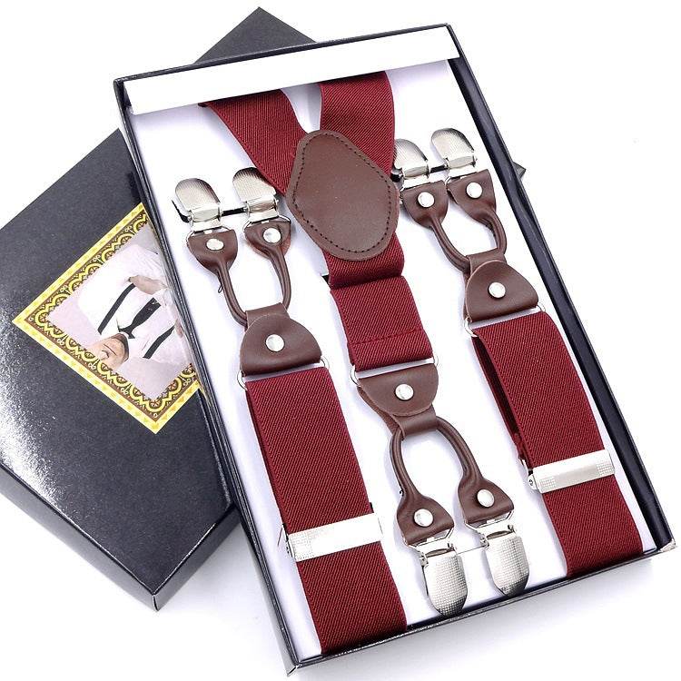 Men's Six Clip Suspenders Jacquard Suspenders - Mubimart