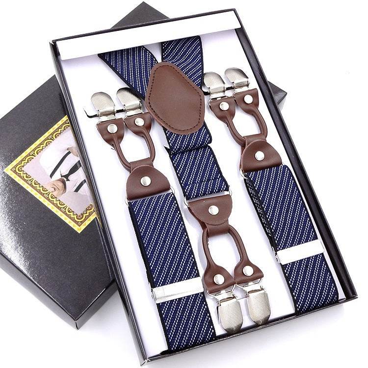 Men's Six Clip Suspenders Jacquard Suspenders - Mubimart