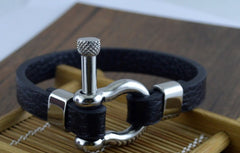 Titanium stalen leren armband heren