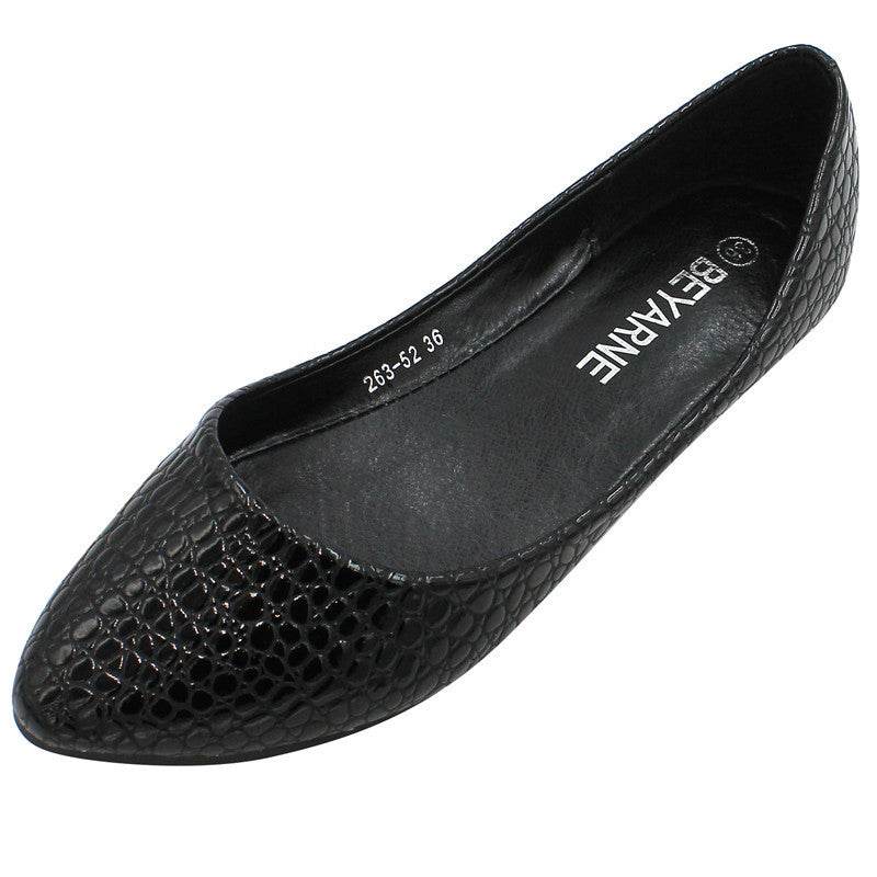 Patent Leather Feel Embossed Snake Print Flats - Mubimart