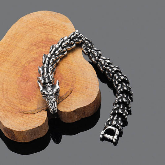 Mens Fashion Vintage Dominant Dragon Head Bracelet - Mubimart