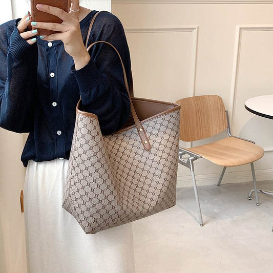 Handbag For Women Trends Brand Designer Striped Shopper Shoulder Shopping Bag - Mubimart