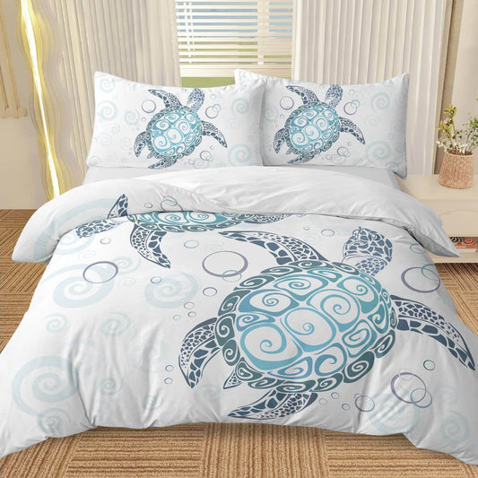 Turtle Bed Sets Ocean 3 Piece Turtle Themed Comforter Cover With 2 Pillowcases - Mubimart