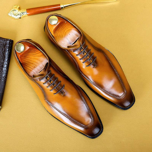 Business Dress Shoes Leather Pointed Scalp Men's Oxford Suit Shoes - Mubimart