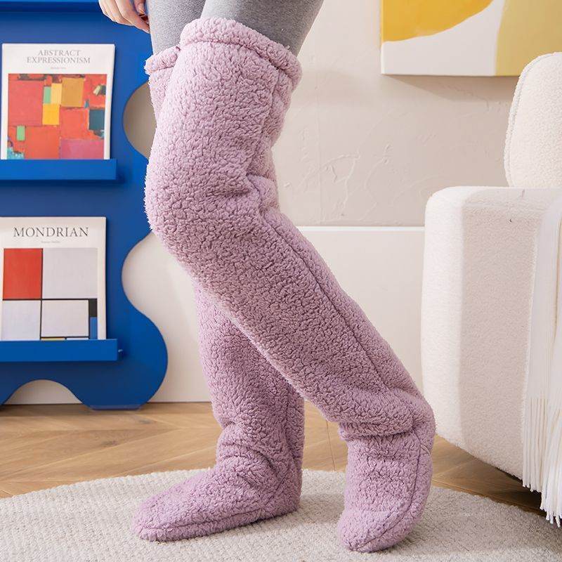 Over Knee High Fuzzy Long Socks Winter Warm Cold Leg Knee Joint Cold-proof Stockings Home Floor Sleeping Socks - Mubimart