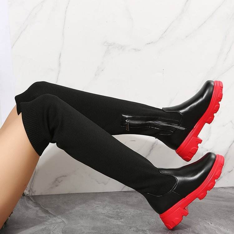 Socks Boots Female Knitted Platform Over-the-knee Boots - Mubimart