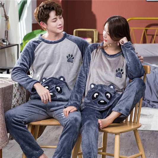Female Spring, Autumn, Winter Coral Plush Couple Nightwear - Mubimart