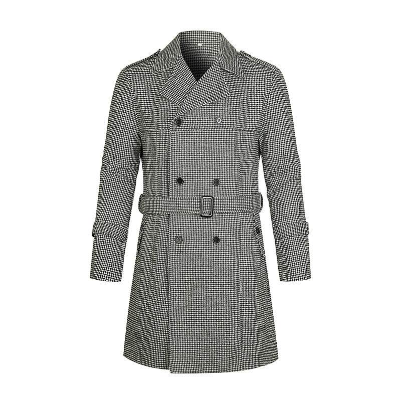 Men's Trench Coat Striped Double-breasted Mid-length Trench Coat Trendy Fashionable - Mubimart