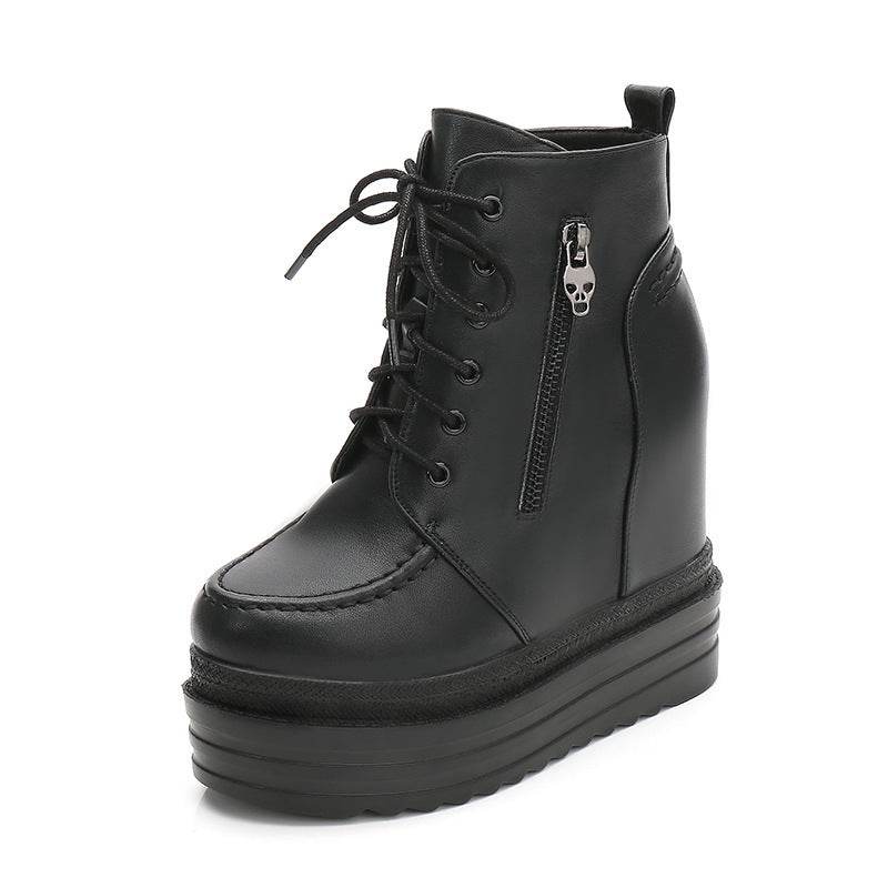 Waffle Platform Wedge Booties - Mubimart