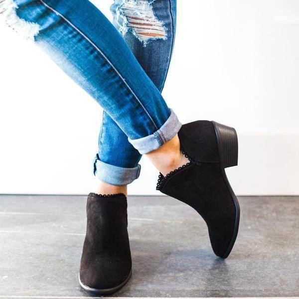 Women Booties Slip On Low Heel Ankle Boots - Mubimart
