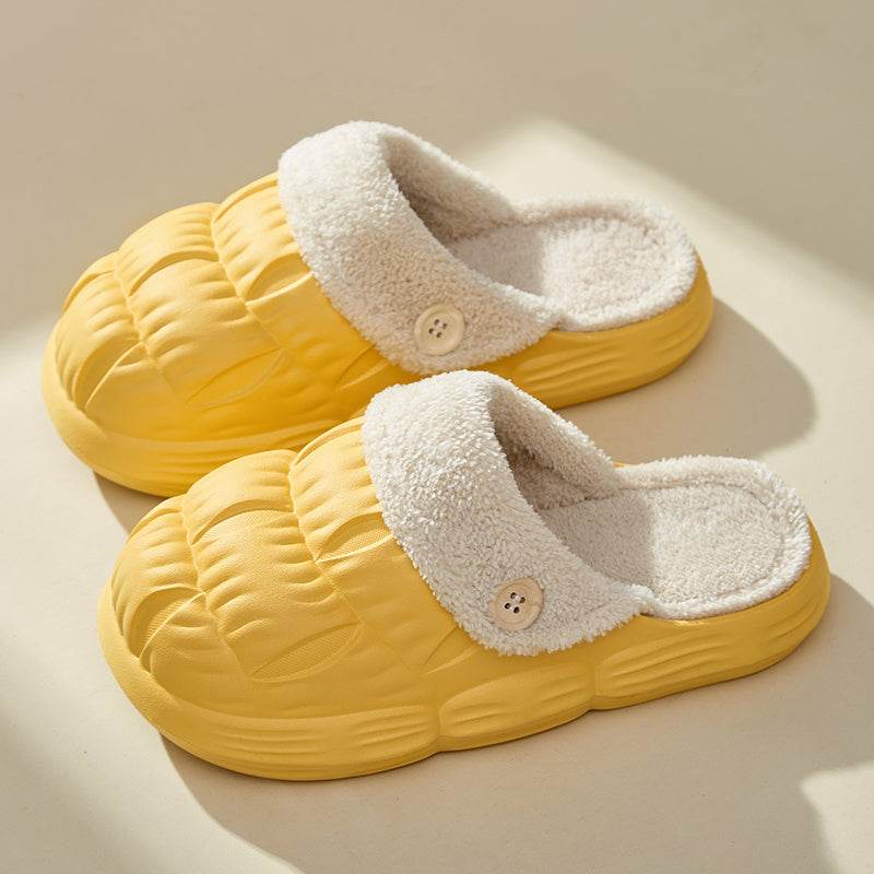 Removable Fluffy Shoes Warm Fuzzy Slippers Waterproof Non-Slip Indoor House Shoes For Women Men - Mubimart