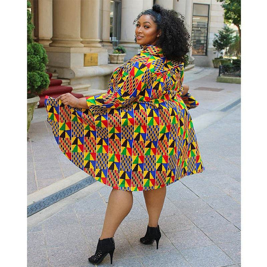 Women's Button Loose Fashion Casual Printed Plus Size Dress - Mubimart