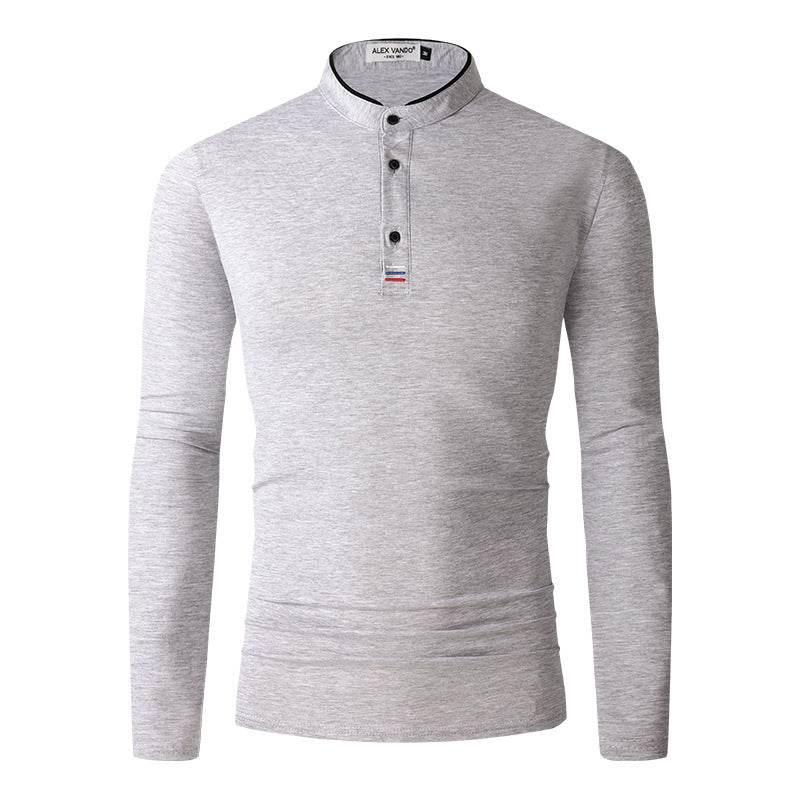 Men's Clothing Men's Long Sleeve Stand Collar Polo Shirt Polo Shirt - Mubimart