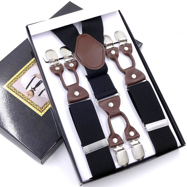 Men's Six Clip Suspenders Jacquard Suspenders - Mubimart