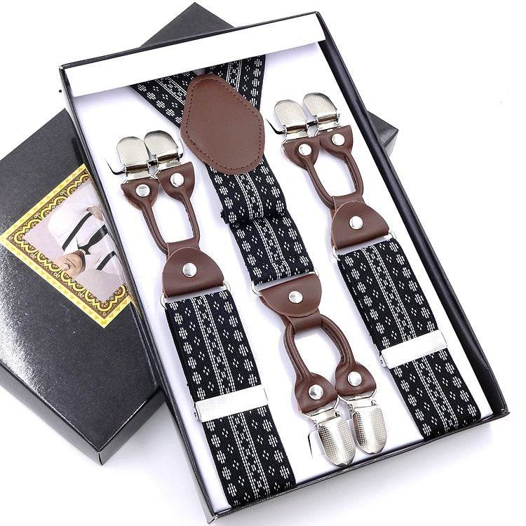 Men's Six Clip Suspenders Jacquard Suspenders - Mubimart