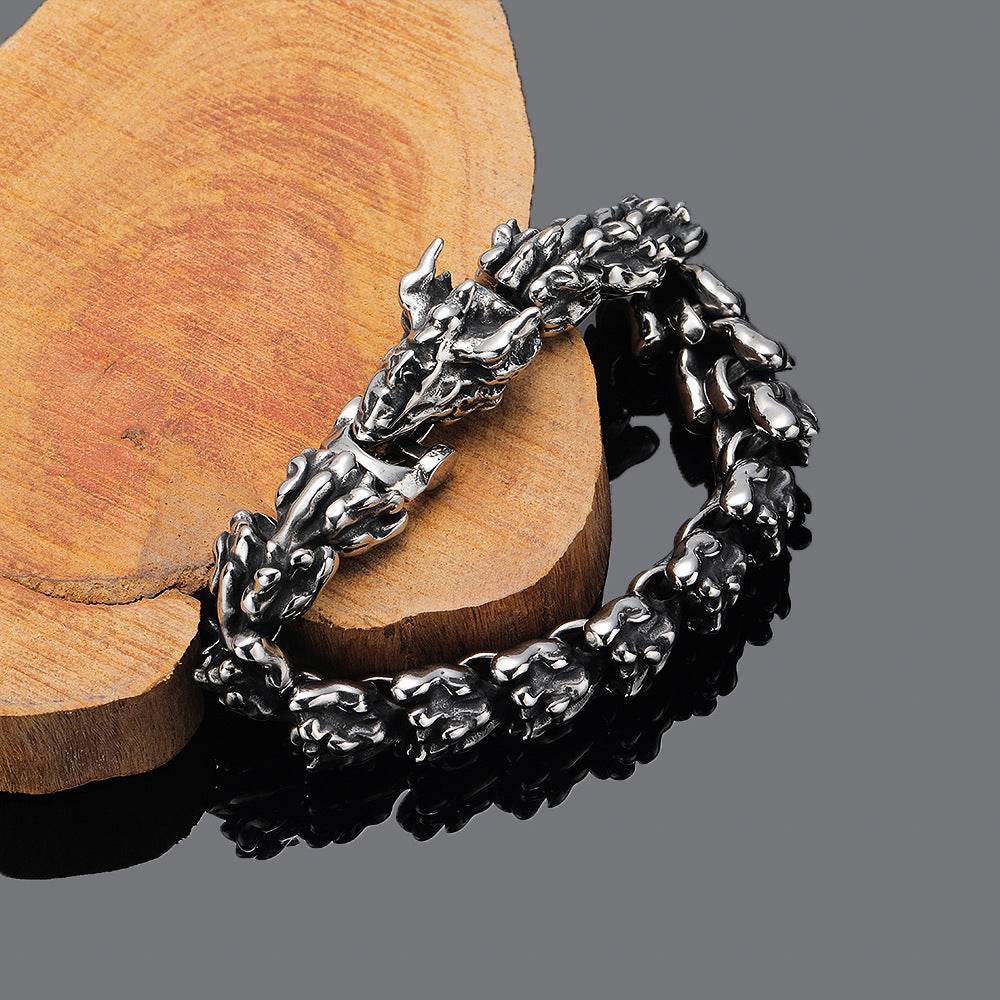 Mens Fashion Vintage Dominant Dragon Head Bracelet - Mubimart