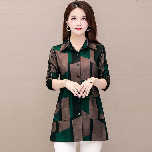 Women's Long-Sleeved Shirt Slim Slimming Blouse Women - Mubimart