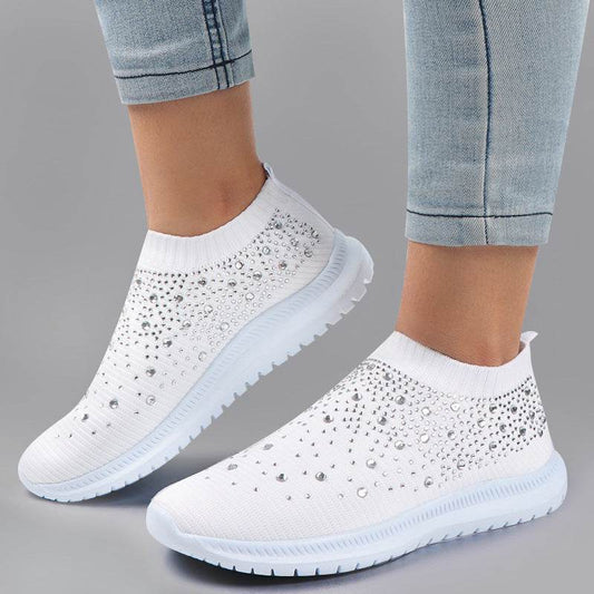European And American Plus Size Rhinestone Stretch Sock Shoes Casual Men And Women Sneaker - Mubimart