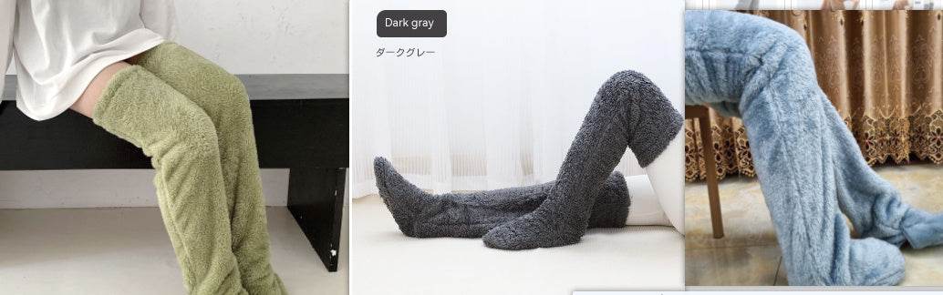 Over Knee High Fuzzy Long Socks Winter Warm Cold Leg Knee Joint Cold-proof Stockings Home Floor Sleeping Socks - Mubimart