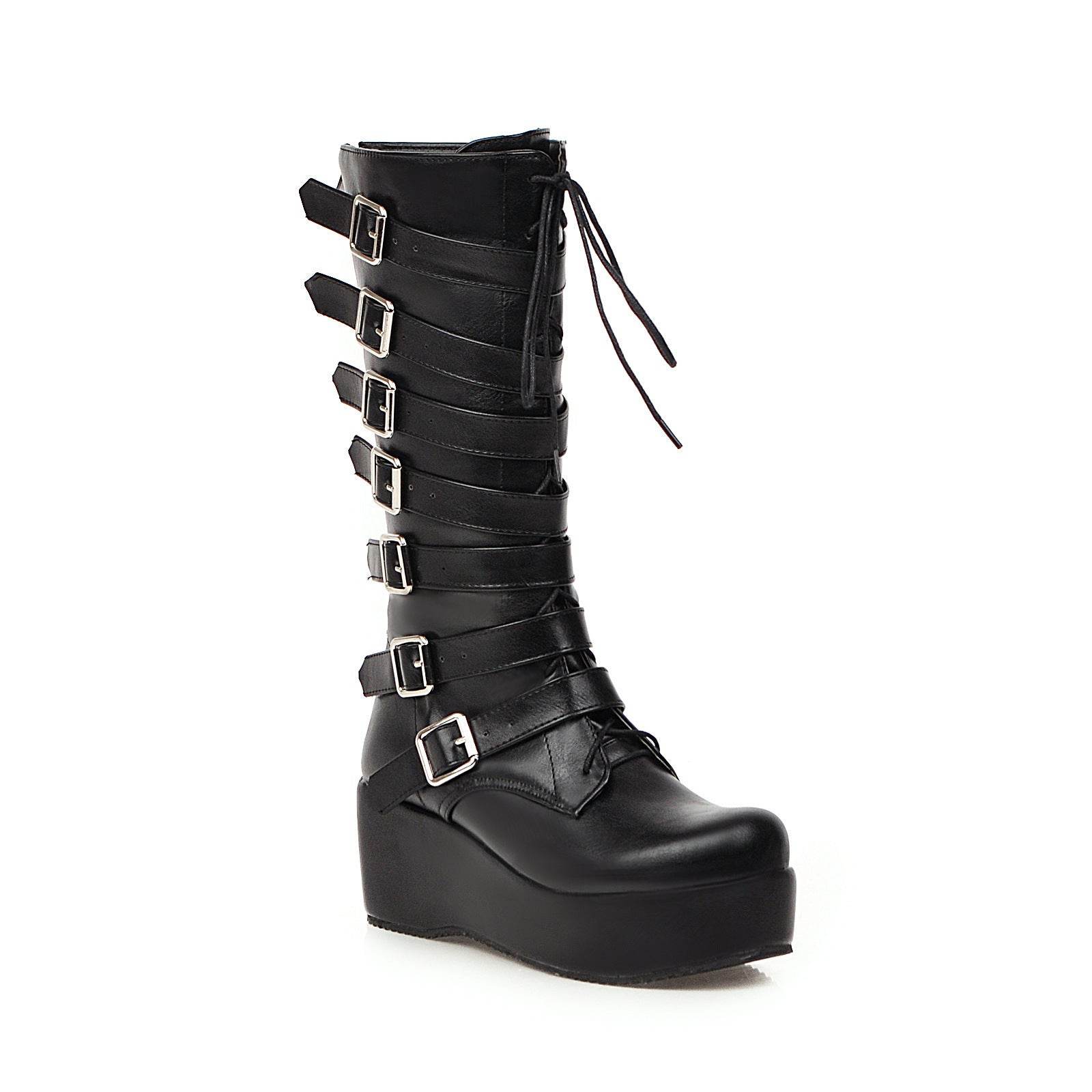 New wedged belt buckle middle boot for women - Mubimart