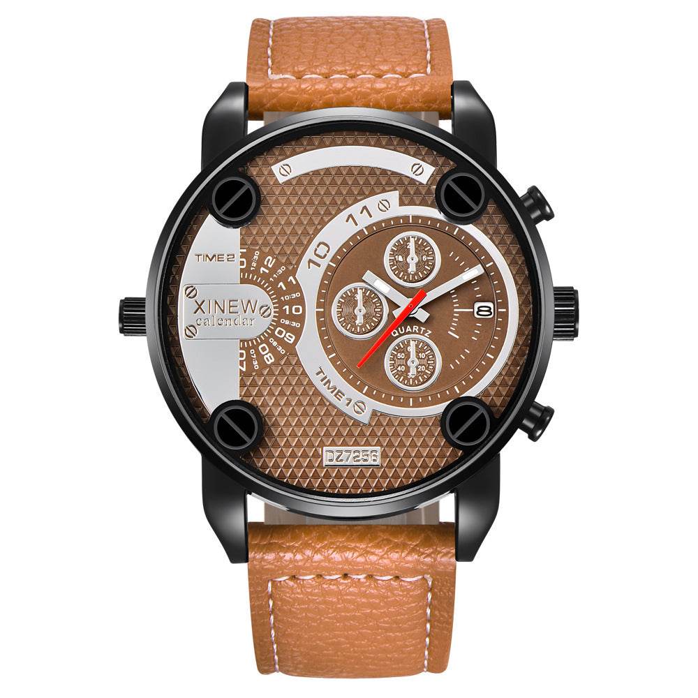 Mens Big Watches Fashion Leather Date Gifts Wristwatch - Mubimart