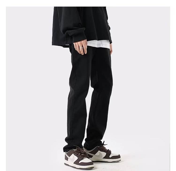 Men's Slim-fit Pure Black Straight Jeans - Mubimart