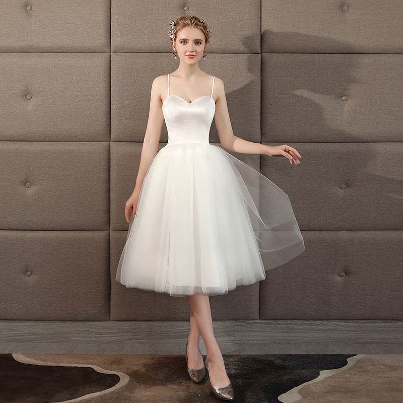 White Wedding Sling Short Photo Light Wedding Dress Graduation Season Photo Shoot Girl - Mubimart