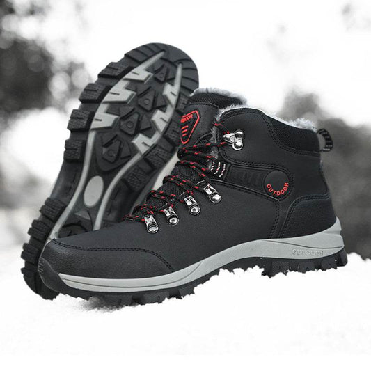Winter Snow Boots Men Warm Plush Ankle Boots Hiking Lace-up Shoes - Mubimart