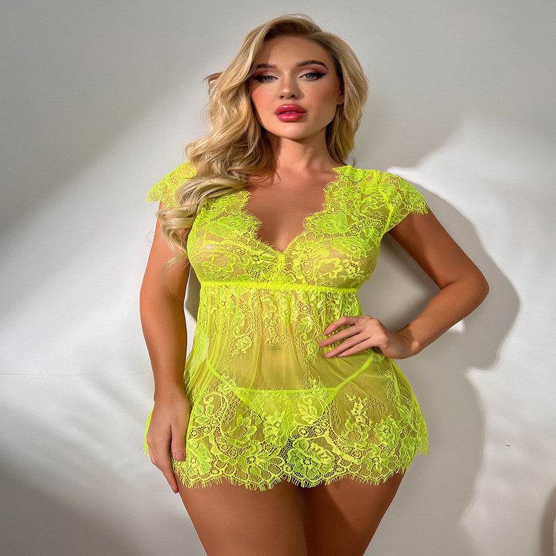 Women's Lingerie Plus Size Sleepwear Polyester Net Red Suit - Mubimart