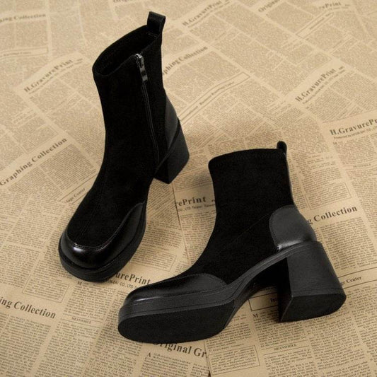 Thick Bottom Boots Chunky Heel Martin Boots Women - Mubimart