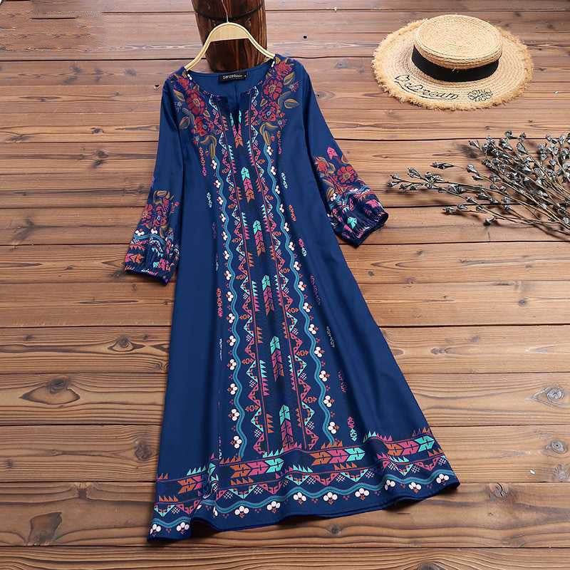 Printed casual tunic dress bohemian - Mubimart
