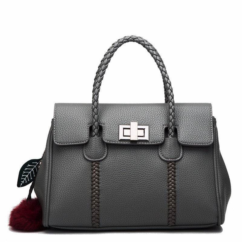 Leather handbags lychee pattern handbag - Mubimart