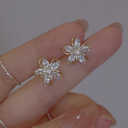High-grade Ear Studs Five Petal Flower Zircon Flower Earrings Petite Earrings Women