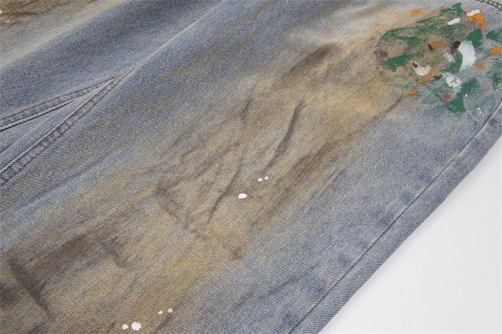 Splash-ink Wide-leg Jeans For Men And Women - Mubimart