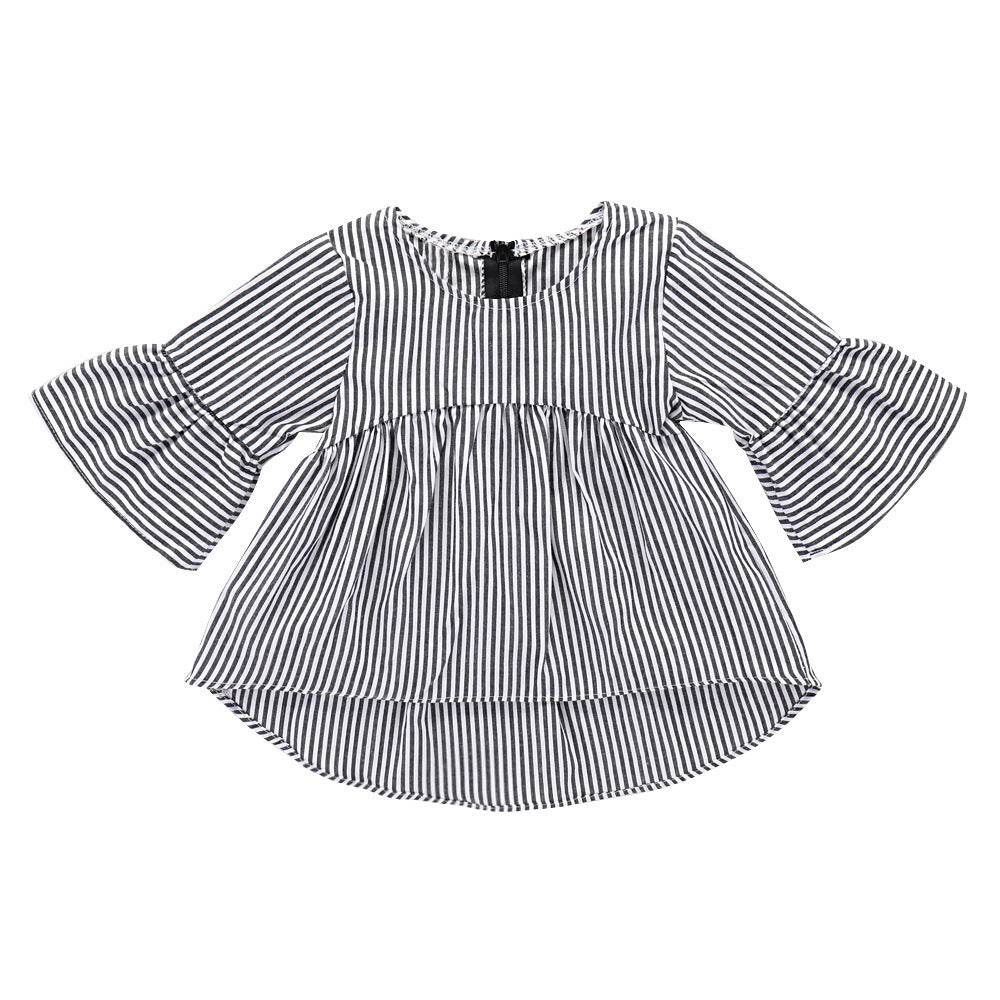 Flared Sleeve Classic Striped Tunic - Mubimart