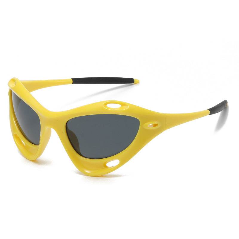 Large Frame Cat Eye Personality Hollow Out Cycling Sunglasses - Mubimart