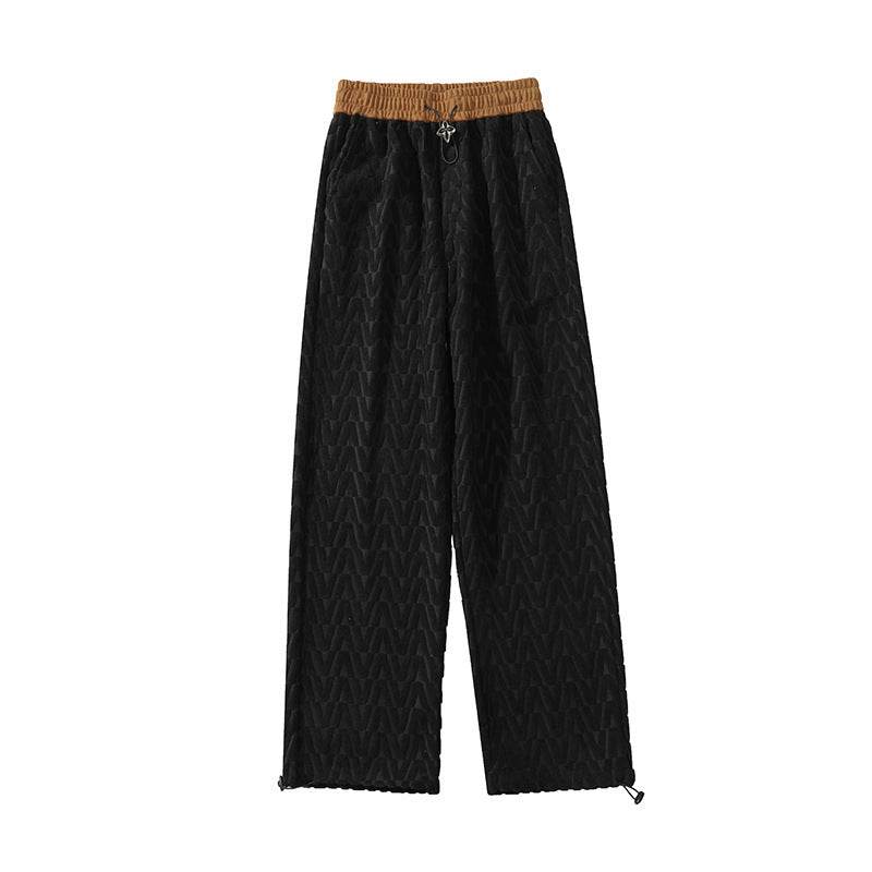 Full Printed Jacquard Chenille Drawstring Jogger Pants - Mubimart