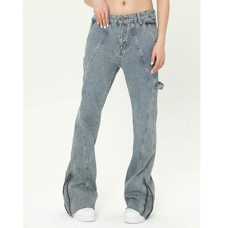 Women's Fashionable And Versatile Zipper Flare Jeans - Mubimart